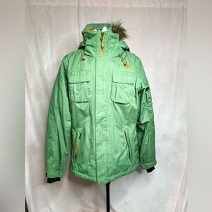 The North Face Quilted Hyvent Green Jacket Full Zip Parka, Size M